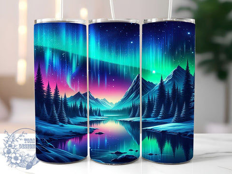 Northern Lights 20oz Skinny Tumbler PNG, Aurora Borealis Tumbler Sublimation Wrap, Straight & Tapered Tumbler Wrap, Instant Digital Download Sublimation ToriDesigns 