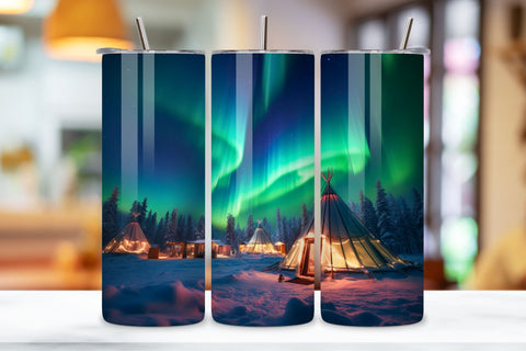 Northern Lights Adventure Tumbler Wrap | winter camping, Northern Lights Tumbler Wrap, Aurora Borealis 20oz Tumbler Sublimation Desig Sublimation FloridPrintables 