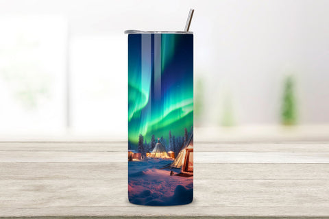 Northern Lights Adventure Tumbler Wrap | winter camping, Northern Lights Tumbler Wrap, Aurora Borealis 20oz Tumbler Sublimation Desig Sublimation FloridPrintables 
