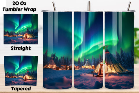 Northern Lights Adventure Tumbler Wrap | winter camping, Northern Lights Tumbler Wrap, Aurora Borealis 20oz Tumbler Sublimation Desig Sublimation FloridPrintables 