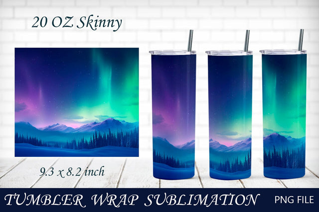 Northern lights and mountain tumbler wrap 20 oz Sublimation AnastasiyaArtDesign 