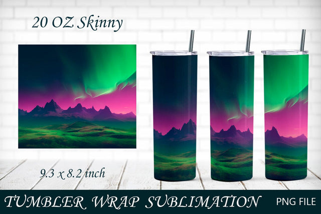 Northern lights and mountains tumbler wrap sublimation Sublimation AnastasiyaArtDesign 