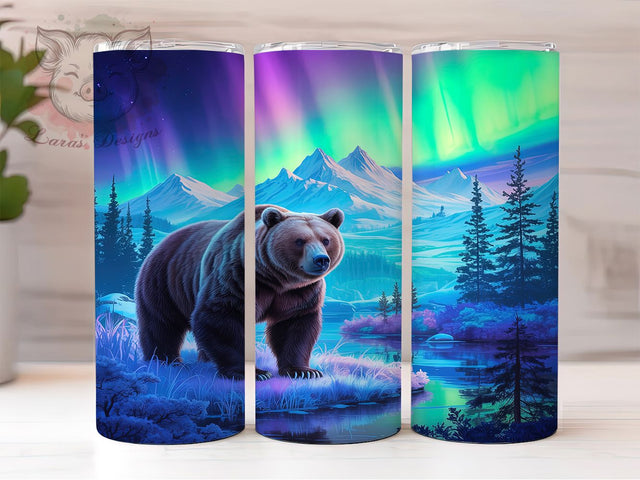 Northern Lights Arctic Bear Tumbler, Aurora Bear Pattern, Arctic Bear Design, 20Oz Sublimation Wrap, Aurora Wildlife Art, Northern Sky Texture, Tumbler Sublimation Sublimation Lara' s Designs 