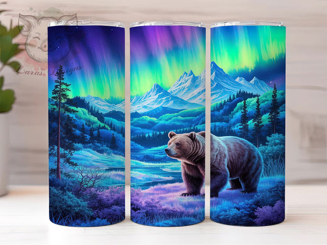 Northern Lights Arctic Bear Tumbler, Aurora Bear Pattern, Arctic Bear Design, 20Oz Sublimation Wrap, Aurora Wildlife Art, Northern Sky Texture, Tumbler Sublimation Sublimation Lara' s Designs 