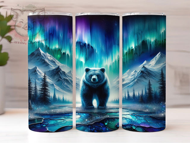Northern Lights Arctic Bear Tumbler, Aurora Bear Pattern, Arctic Bear Design, 20Oz Sublimation Wrap, Aurora Wildlife Art, Northern Sky Texture, Tumbler Sublimation Sublimation Lara' s Designs 