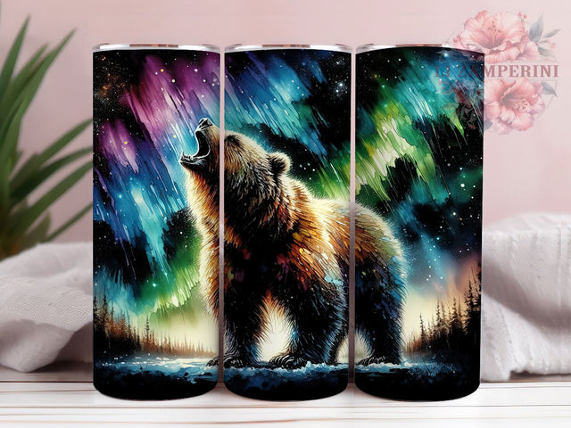 Northern Lights Aurora Bear Tumbler, Aurora Borealis Wrap, 20oz Tumbler Sublimation, Wildlife Nature Design, Colorful Night Sky Art, Forest Animal Aesthetic, Mystical Outdoor Scene Sublimation Li Zamperini 