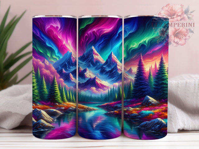 Northern Lights Aurora Tumbler Wrap, 20oz Tumbler Sublimation, Mountain Night Sky Design, Nature Aesthetic Tumbler, Starry Sky Tumbler, Outdoor Adventure Wrap Sublimation Li Zamperini 