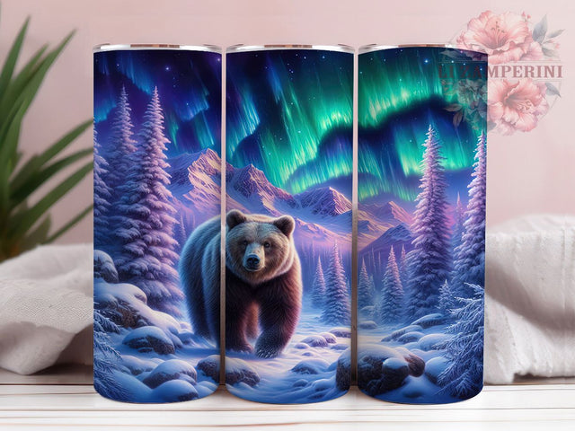 Northern Lights Bear Aurora 20oz Tumbler Wrap, Brown Bear PNG, Aurora Borealis Design, Wildlife Tumbler Wrap, Nature Sublimation, 20oz Tumbler Wrap, Outdoor Adventure PNG Sublimation Li Zamperini 