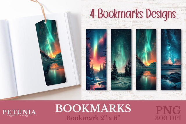 Northern Lights Bookmark | Bookmarks PNG Sublimation Petunia Digital Design 