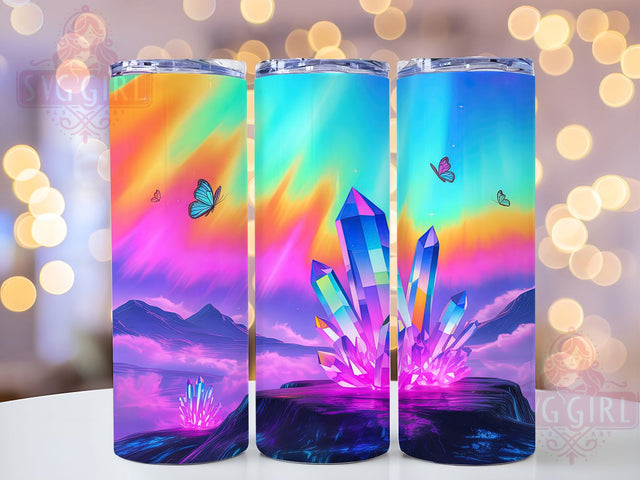 Northern Lights Butterfly Tumbler, Crystal Forest Design, Galaxy Butterflies Pattern, 20Oz Sublimation Wrap, Aurora Forest Art, Cosmic Butterfly Texture, Tumbler Sublimation Sublimation SvggirlplusArt 