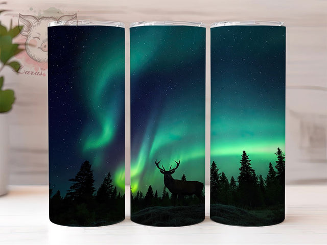 Northern Lights Deer Tumbler Wrap, Night Sky Tumbler Wrap, 20oz Sublimation Tumbler, Deer Silhouette Tumbler, Aurora Borealis Tumbler, Wildlife Nature Tumbler, Forest Deer Tumbler Sublimation Lara' s Designs 