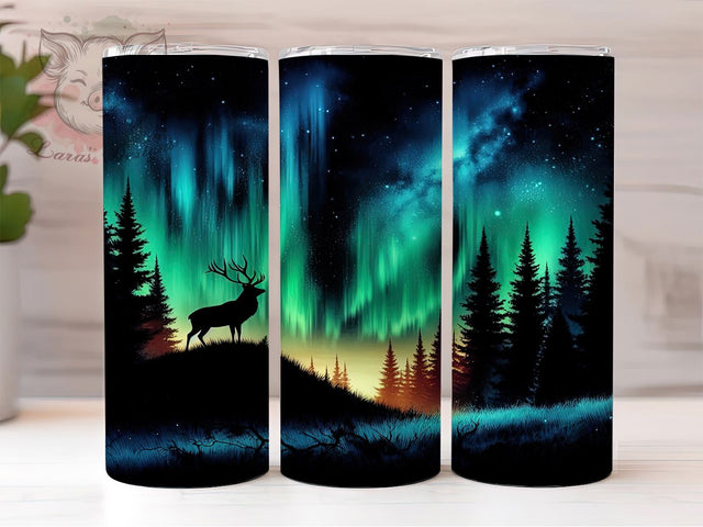 Northern Lights Deer Tumbler Wrap, Night Sky Tumbler Wrap, 20oz Sublimation Tumbler, Deer Silhouette Tumbler, Aurora Borealis Tumbler, Wildlife Nature Tumbler, Forest Deer Tumbler Sublimation Lara' s Designs 