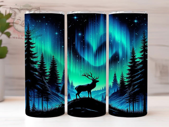 Northern Lights Deer Tumbler Wrap, Night Sky Tumbler Wrap, 20oz Sublimation Tumbler, Deer Silhouette Tumbler, Aurora Borealis Tumbler, Wildlife Nature Tumbler, Forest Deer Tumbler Sublimation Lara' s Designs 
