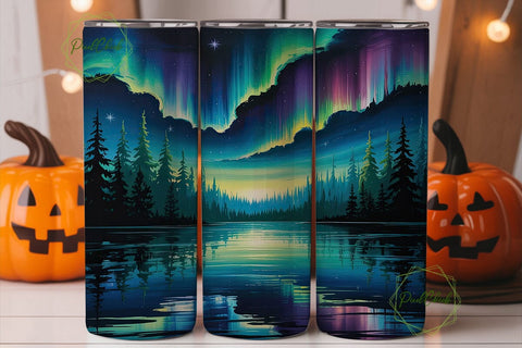 Northern Lights Forest 20oz Tumbler Wrap Sublimation PixelChick 
