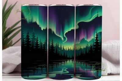 Northern Lights Forest 20oz Tumbler Wrap Sublimation PixelChick 