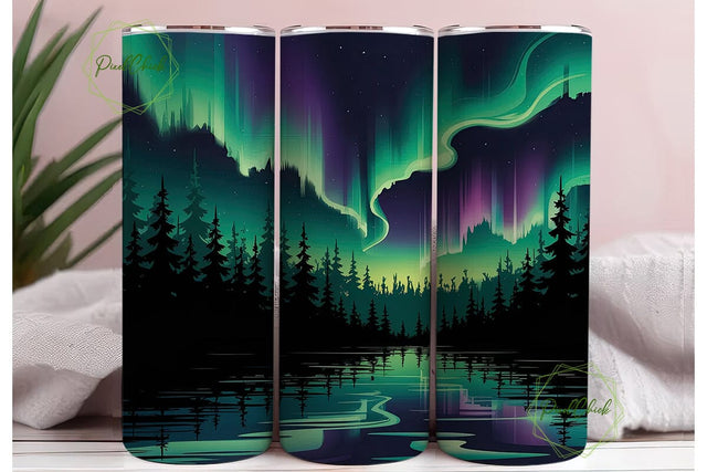 Northern Lights Forest 20oz Tumbler Wrap Sublimation PixelChick 