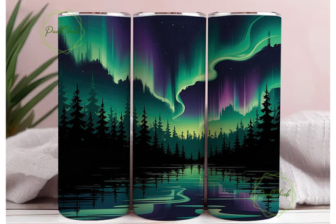 Northern Lights Forest 20oz Tumbler Wrap Sublimation PixelChick 