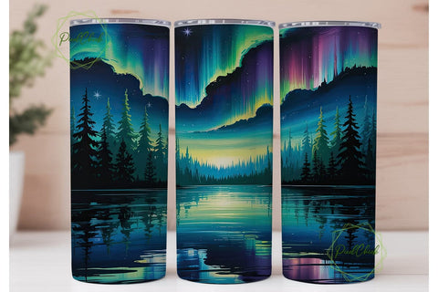 Northern Lights Forest 20oz Tumbler Wrap Sublimation PixelChick 