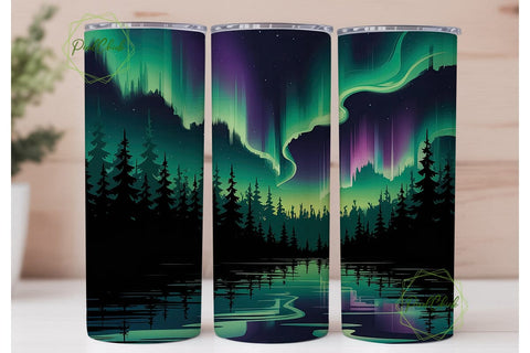 Northern Lights Forest 20oz Tumbler Wrap Sublimation PixelChick 