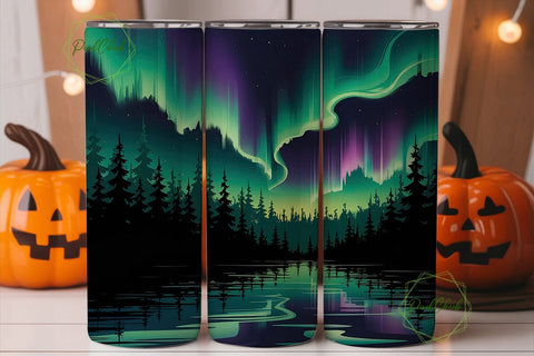 Northern Lights Forest 20oz Tumbler Wrap Sublimation PixelChick 