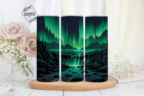 Northern Lights Forest Tumbler Wrap Sublimation sassyprint 