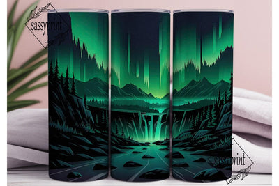 Northern Lights Forest Tumbler Wrap Sublimation sassyprint 