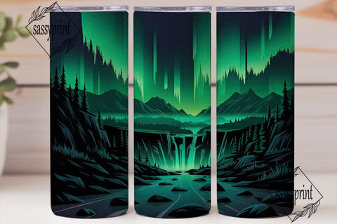 Northern Lights Forest Tumbler Wrap Sublimation sassyprint 