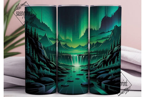 Northern Lights Forest Tumbler Wrap Sublimation sassyprint 