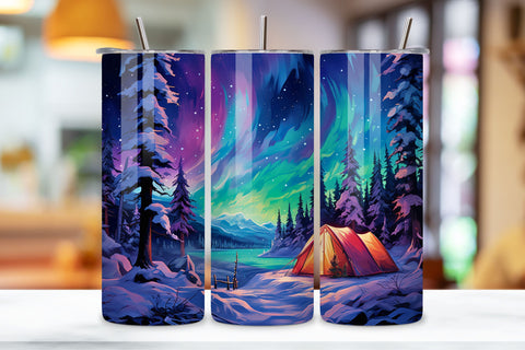 Northern Lights Glamping Tumbler Wrap | winter camping Sublimation FloridPrintables 