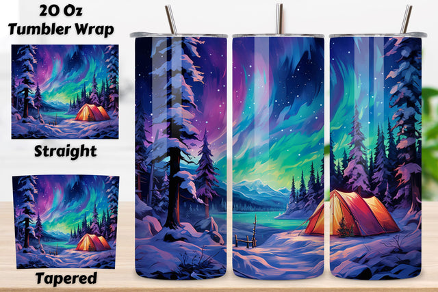 Northern Lights Glamping Tumbler Wrap | winter camping Sublimation FloridPrintables 