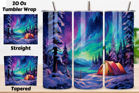 Northern Lights Glamping Tumbler Wrap | winter camping Sublimation FloridPrintables 
