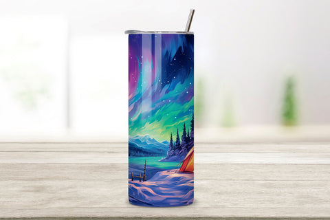 Northern Lights Glamping Tumbler Wrap | winter camping Sublimation FloridPrintables 