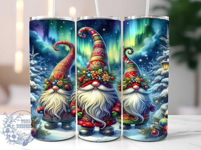 Northern Lights Gnome 20oz Skinny Tumbler PNG, Christmas Gnomes Tumbler Sublimation Wrap, Straight & Tapered Tumbler Wrap, Instant Digital Download Sublimation ToriDesigns 