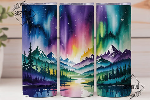 Northern Lights Mountain 20oz Tumbler Sublimation sassyprint 