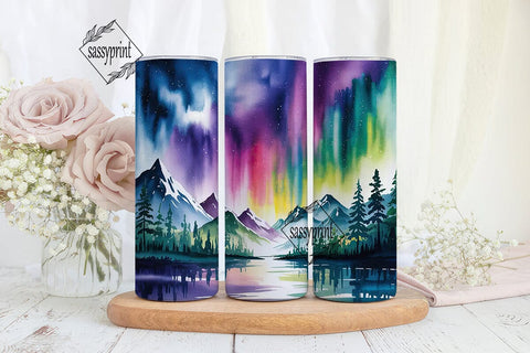 Northern Lights Mountain 20oz Tumbler Sublimation sassyprint 