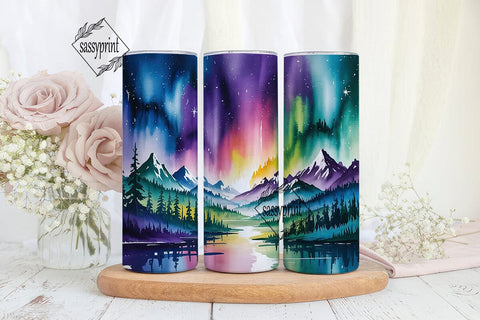 Northern Lights Mountain 20oz Tumbler Sublimation sassyprint 
