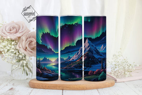 Northern Lights Mountain 20oz Tumbler Sublimation sassyprint 