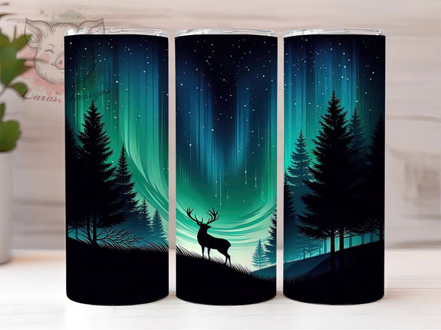 Northern Lights Night Sky Deer Tumbler, Night Sky Sublimation Design, Festive Deer Art, 20oz Holiday Tumbler, Whimsical Deer Mug, Stylish Aurora Cup, Cozy Night Sky Wrap Sublimation Lara' s Designs 