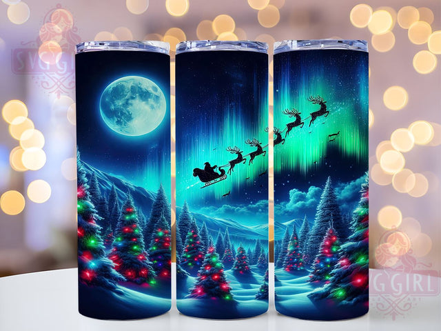 Northern Lights Santa Reindeer Tumbler, Santa Reindeer Wrap, Christmas Trees Tumbler, 20oz Sublimation Design, Holiday Decor Tumbler, Winter Wonderland Tumbler, Festive Christmas Tumbler Sublimation SvggirlplusArt 
