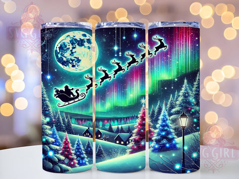 Northern Lights Santa Reindeer Tumbler, Santa Reindeer Wrap, Christmas Trees Tumbler, 20oz Sublimation Design, Holiday Decor Tumbler, Winter Wonderland Tumbler, Festive Christmas Tumbler Sublimation SvggirlplusArt 