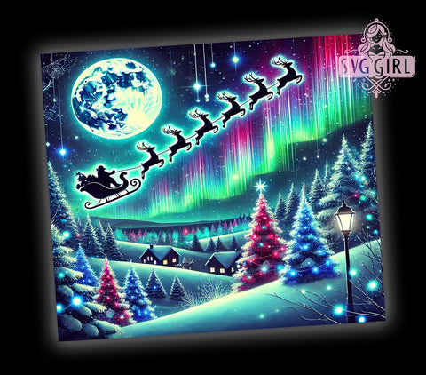Northern Lights Santa Reindeer Tumbler, Santa Reindeer Wrap, Christmas Trees Tumbler, 20oz Sublimation Design, Holiday Decor Tumbler, Winter Wonderland Tumbler, Festive Christmas Tumbler Sublimation SvggirlplusArt 