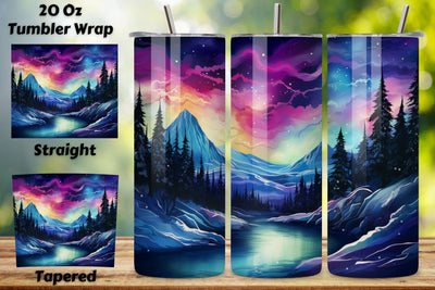 Northern Lights Tumbler Wrap | 20 oz Skinny Tumbler Wrap, Alcohol ink mountain landscape 20oz Sublimation Tumbler Designs, colorful landscape Straight Skinny Tumbler Sublimation FloridPrintables 