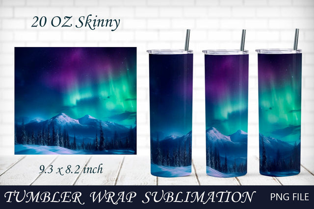 Northern lights tumbler wrap, Night sky and mountain wrap design Sublimation AnastasiyaArtDesign 