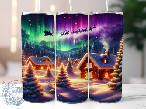 Northern Lights Tumbler Wrap, Santa Reindeer Design Tumbler, Christmas Tumbler Wrap, 20oz Sublimation Wrap, Digital Download Tumbler, Holiday Drinkware, Festive Santa Art Sublimation ToriDesigns 