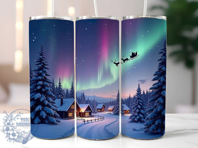 Northern Lights Tumbler Wrap, Santa Reindeer Design Tumbler, Christmas Tumbler Wrap, 20oz Sublimation Wrap, Digital Download Tumbler, Holiday Drinkware, Festive Santa Art Sublimation ToriDesigns 