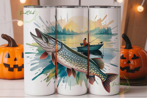 Northern Pike Fishing Tumbler Wrap Sublimation PixelChick 