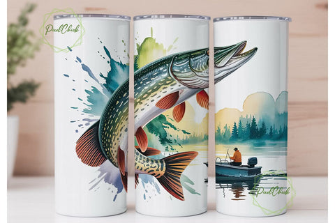 Northern Pike Fishing Tumbler Wrap Sublimation PixelChick 