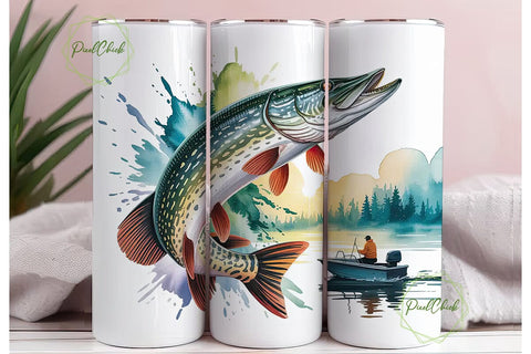 Northern Pike Fishing Tumbler Wrap Sublimation PixelChick 