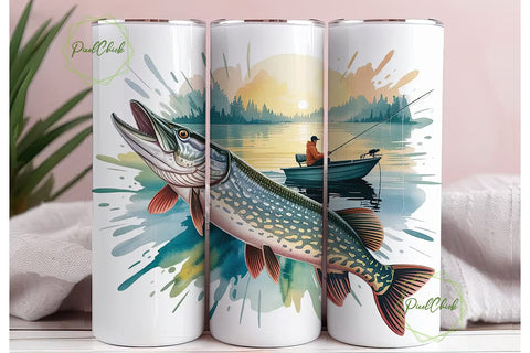 Northern Pike Fishing Tumbler Wrap Sublimation PixelChick 