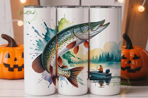 Northern Pike Fishing Tumbler Wrap Sublimation PixelChick 